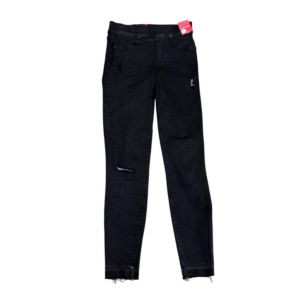 SPANX NWT Distressed Skinny Jeans Black High Rise Stretch Women's Small Petite